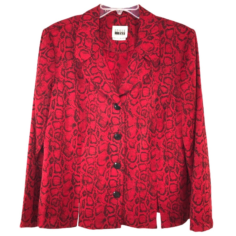 Trendy Red Black Snake Print Blazer, Size 16